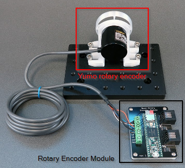 Image of Rotary Encoder Module v1 connected to Yumo E6B2-CWZ3E rotary encoder